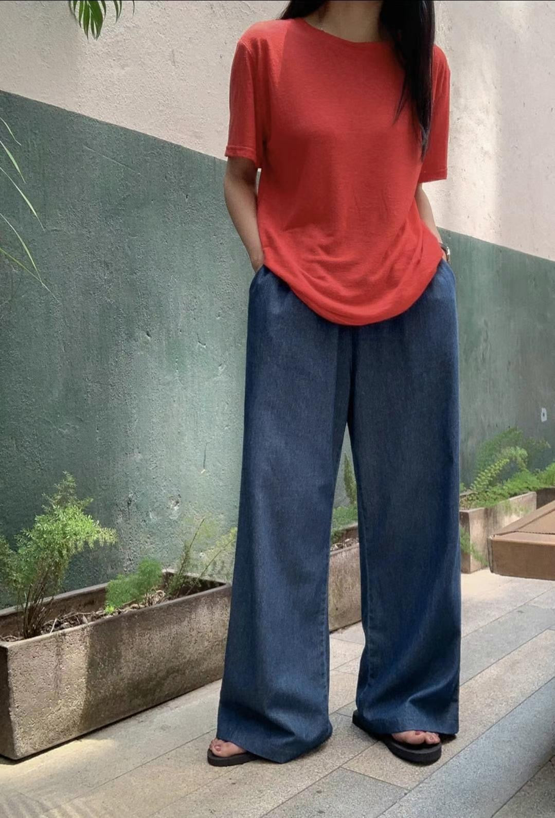 Cotton Pants 牛仔色純棉寬褲