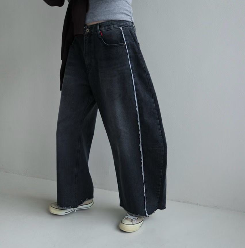#102 Trendy Jeans 時尚寬腳併蕾絲邊牛仔褲