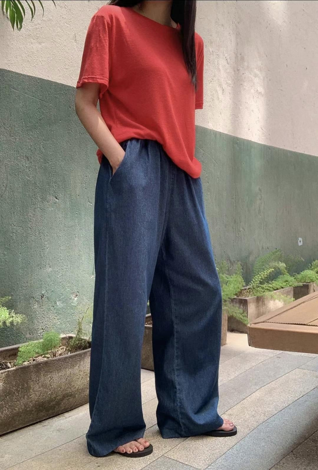 Cotton Pants 牛仔色純棉寬褲