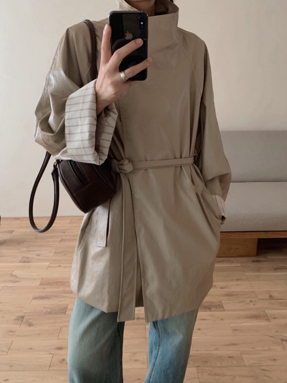 Fake Leather Trench Coat 立領仿皮風衣外套