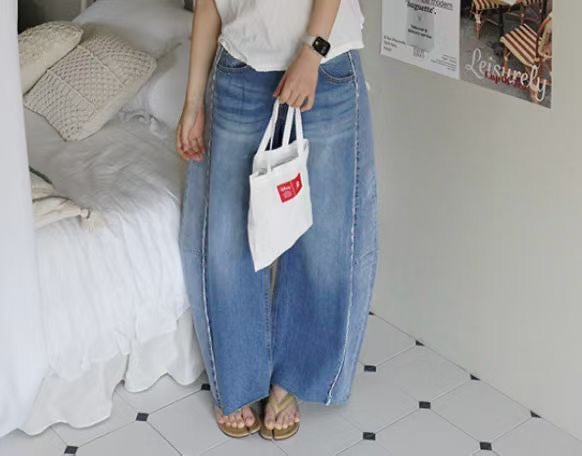 #102 Trendy Jeans 時尚寬腳併蕾絲邊牛仔褲